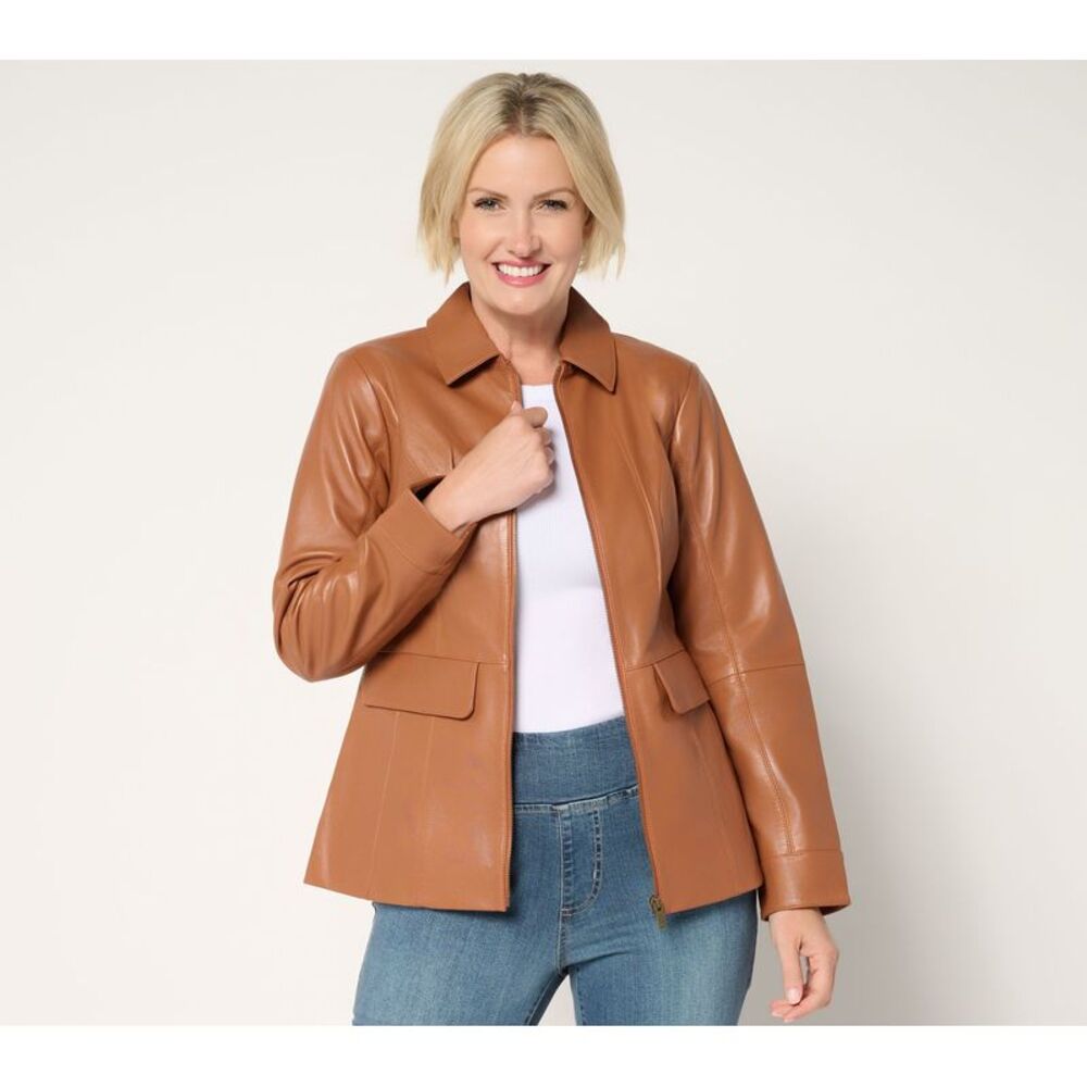 Gloria Vanderbilt Women's Petite Jacket PM Denim & Co. Lamb Leather Brown